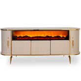 CONSOLA TV CAPUCINO & AURIU CU SEMINEU DREPTUNGHI SI SPATII DEPOZITARE 190x45x80cm