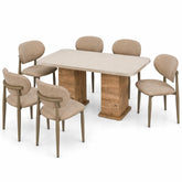 SET Masa dining ROMA 90x160 cm , BEJ TRAVERTIN si 6 scaune POLO