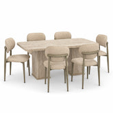 SET Masa dining ARIA 90x160 cm , BEJ TRAVERTIN si 6 scaune POLO