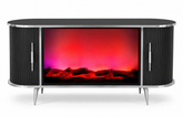 CONSOLA TV NEGRU & ARGINTIU CU SEMINEU SI SPATII DEPOZITARE 140 x 40 x 80 cm