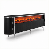 CONSOLA TV XXL NEGRU & ARGINTIU CU SEMINEU SI SPATII DEPOZITARE 270x45x80cm