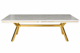 MASĂ DINING OSCAR CU PICIOR METALIC AURIU – 180 / 210 / 240 × 90 cm