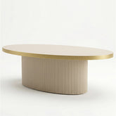 MASUTA CAFEA OVALA CU RIFLAJE BEJ & AURIU 120x60x40cm