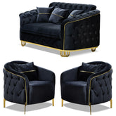 SET 2/1/1 CANAPEA CU 2 FOTOLII ALMIRA, Catifea NEAGRA