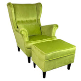 Fotoliu tapitat Lord, catifea lime + pernuta si taburet