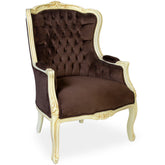 Fotoliu clasic baroc cadru alb / tapiterie maro