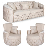 SET 3/1/1 CANAPEA EXTENSIBILA CU 2 FOTOLII PARIS, Catifea BEJ