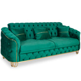 Canapea ALMIRA 3 locuri, tapitata Verde smarald cu Auriu