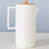 Ceainic alb din portelan cu capac de lemn, 19 cm