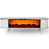 Comoda TV cu riflaje si semineu Alb cu Argintiu 170x40x50cm