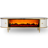 Comoda TV cu riflaje si semineu Alb cu Auriu 170x40x50cm