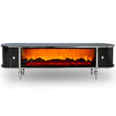 Comoda TV cu riflaje si semineu Negru cu Argintiu 170x40x50cm