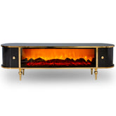 Comoda TV cu riflaje si semineu Negru cu Auriu 170x40x50cm