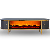 Comoda TV cu riflaje si semineu Antracit cu Auriu 170x40x50cm