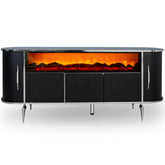 CONSOLA TV NEGRU & ARGINTIU CU SEMINEU DREPTUNGHI SI SPATII DEPOZITARE 190x45x80cm