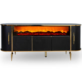 CONSOLA TV NEGRU & AURIU CU SEMINEU DREPTUNGHI SI SPATII DEPOZITARE 190x45x80cm