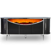 Consola TV cu semineu semiluna si spatii de depozitare Negru cu Argintiu 190x45x80cm