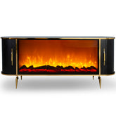 CONSOLA TV NEGRU & AURIU CU SEMINEU SI SPATII DEPOZITARE 190x45x80cm