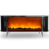 CONSOLA TV NEGRU & ARGINTIU CU SEMINEU SI SPATII DEPOZITARE 190x45x80cm