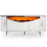 Consola TV cu semineu semiluna si spatii de depozitare Alb cu Argintiu 190x45x80cm