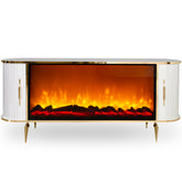 CONSOLA TV ALB & AURIU CU SEMINEU SI SPATII DEPOZITARE 190x45x80cm