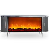 CONSOLA TV ANTRACIT & ARGINTIU CU SEMINEU SI SPATII DEPOZITARE 190x45x80cm