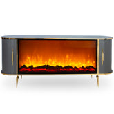 CONSOLA TV ANTRACIT & AURIU CU SEMINEU SI SPATII DEPOZITARE 190x45x80cm