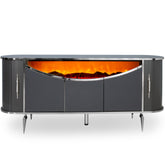 Consola TV cu semineu semiluna si spatii de depozitare Antracit cu Argintiu 190x45x80cm