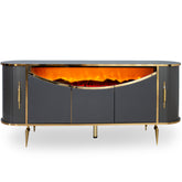 Consola TV cu semineu semiluna si spatii de depozitare Antracit cu Auriu 190x45x80cm