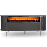 CONSOLA TV ANTRACIT & ARGINTIU CU SEMINEU DREPTUNGHI SI SPATII DEPOZITARE 190x45x80cm