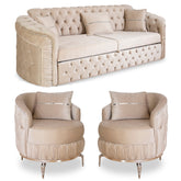 SET 3/1/1 CANAPEA EXTENSIBILA CU 2 FOTOLII PARIS II, Catifea BEJ