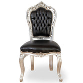 Scaun dining clasic baroc cadru argintiu - tapiterie piele ecologica neagra