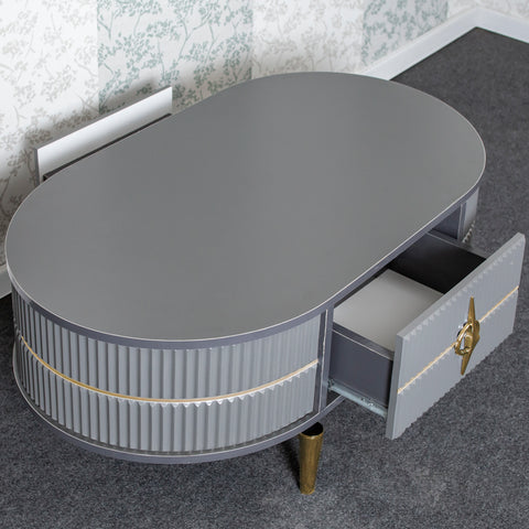 MASUTA CAFEA CU RIFLAJE SI 2 SERTARE, ANTRACIT & AURIU - 105X60x47CM MASUTA CAFEA CU RIFLAJE SI 2 SERTARE, ANTRACIT & AURIU - 105X60x47CM