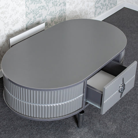 MASUTA CAFEA CU RIFLAJE SI 2 SERTARE, ANTRACIT & ARGINTIU - 105X60x47CM MASUTA CAFEA CU RIFLAJE SI 2 SERTARE, ANTRACIT & ARGINTIU - 105X60x47CM