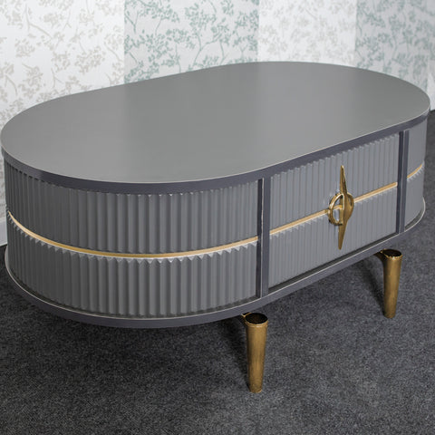 MASUTA CAFEA CU RIFLAJE SI 2 SERTARE, ANTRACIT & AURIU - 105X60x47CM MASUTA CAFEA CU RIFLAJE SI 2 SERTARE, ANTRACIT & AURIU - 105X60x47CM