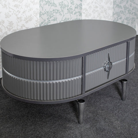 MASUTA CAFEA CU RIFLAJE SI 2 SERTARE, ANTRACIT & ARGINTIU - 105X60x47CM MASUTA CAFEA CU RIFLAJE SI 2 SERTARE, ANTRACIT & ARGINTIU - 105X60x47CM