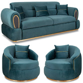 SET 3/1/1 CANAPEA CU 2 FOTOLII ROTATIVE DUBAI, Catifea TURCOAZ