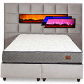 Pat tapitat cu lada de depozitare si semineu electric, GRI