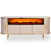 CONSOLA TV BEJ & AURIU CU SEMINEU DREPTUNGHI SI SPATII DEPOZITARE 190x45x80cm