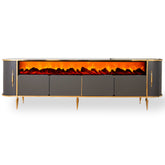 CONSOLA TV XXL ANTRACIT & AURIU CU SEMINEU SI SPATII DEPOZITARE 275x45x80cm