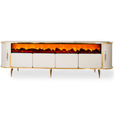 CONSOLA TV XXL ALB & AURIU CU SEMINEU SI SPATII DEPOZITARE 275x45x80cm