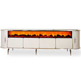 CONSOLA TV XXL ALB & ARGINTIU CU SEMINEU SI SPATII DEPOZITARE 275x45x80cm