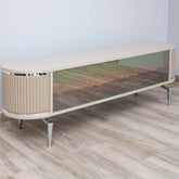 Comoda TV cu riflaje si semineu Bej/Argintiu 150x35x50cm