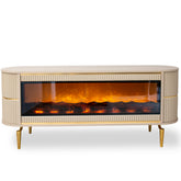 Comoda TV cu riflaje si semineu Capucino cu Auriu 160x40x68cm