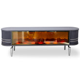 COMODA TV ANTRACIT & ARGINTIU CU RIFLAJE SI SEMINEU 150x35x50cm