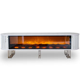 Comoda TV cu riflaje si semineu Alb cu Argintiu 180x41x54cm