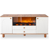Consola TV BOEM cu semineu Alb cu lemn 160x43x80cm