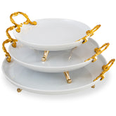 Set 3 platouri rotunde din ceramica de marimi diferite cu detalii argintii sau aurii