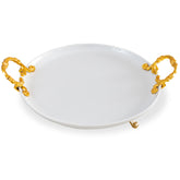 Platou rotund din ceramica cu detalii aurii