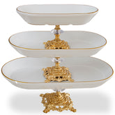 Set 3 platouri ovale din ceramica de marimi diferite cu detalii argintii sau aurii